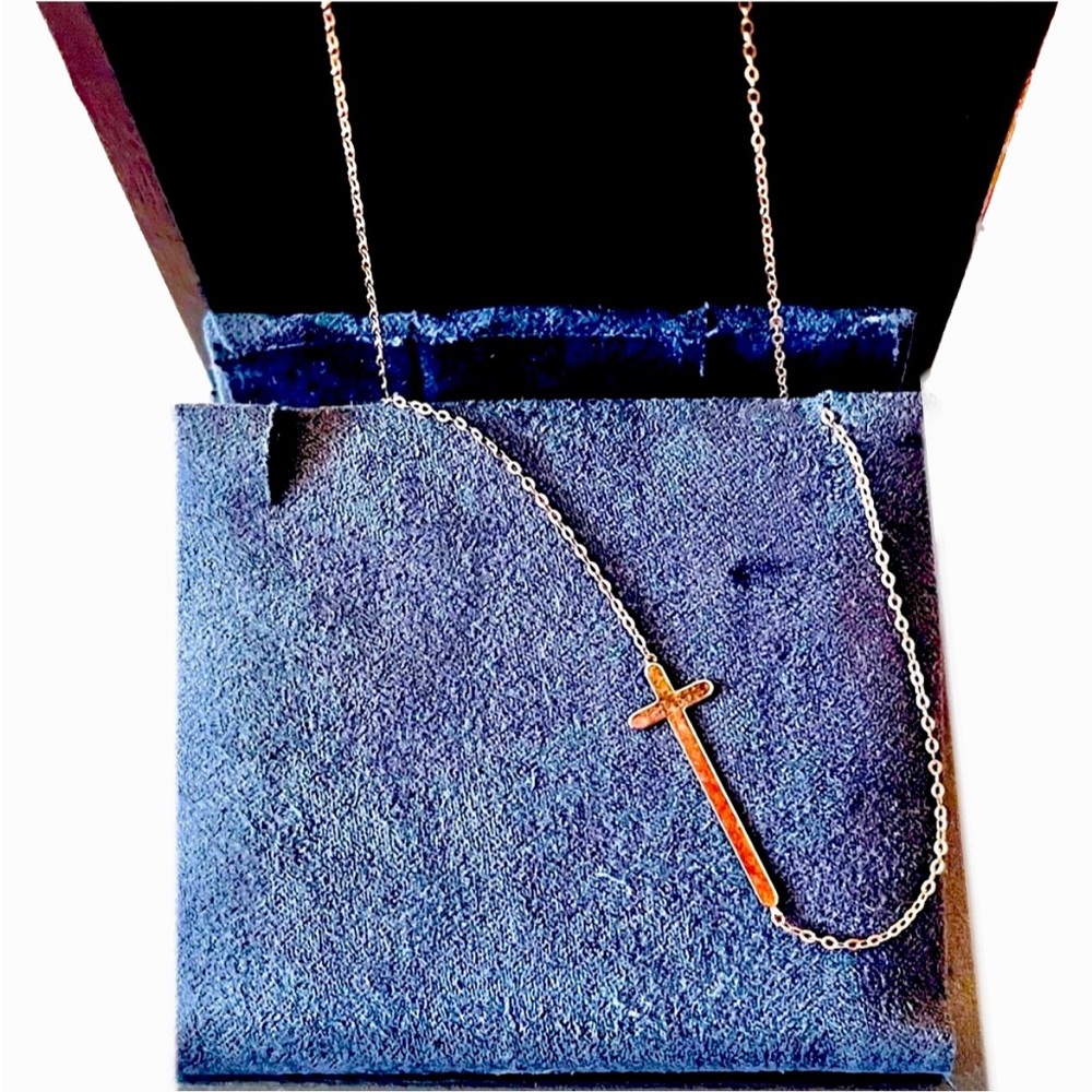 14kt Yellow Solid Gold Sideways Cross 585 Italian Made in Italy Necklace